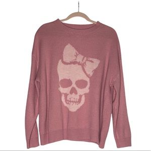 thick skull with bow pink graphic sweater